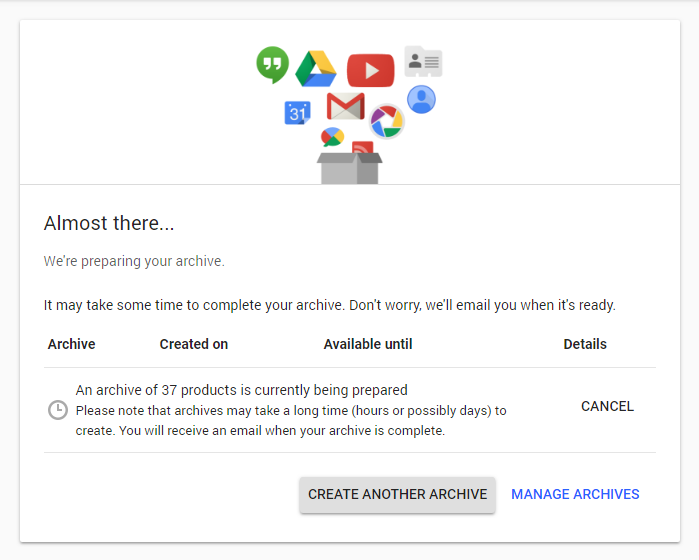 Almost there... screen to Create the Archive Screen
