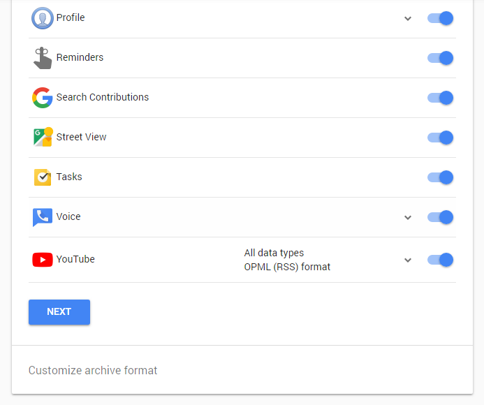 Click Next in Gmail Data Export Screen
