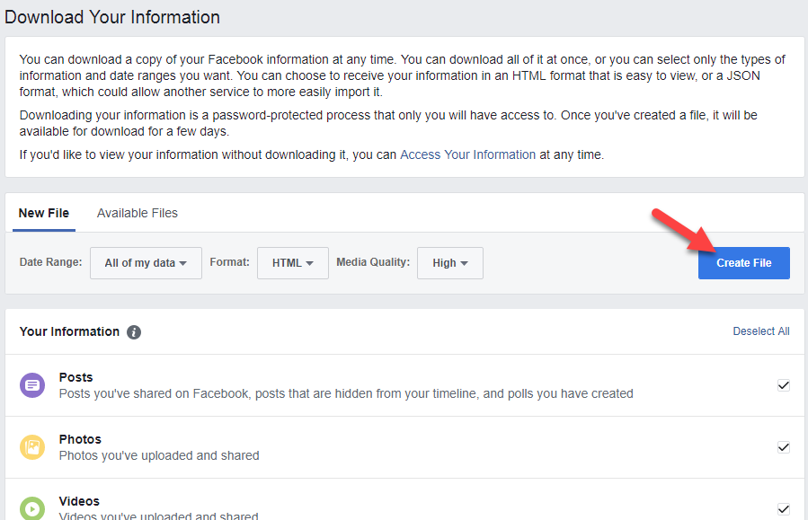 Create a Copy of your Facebook Data