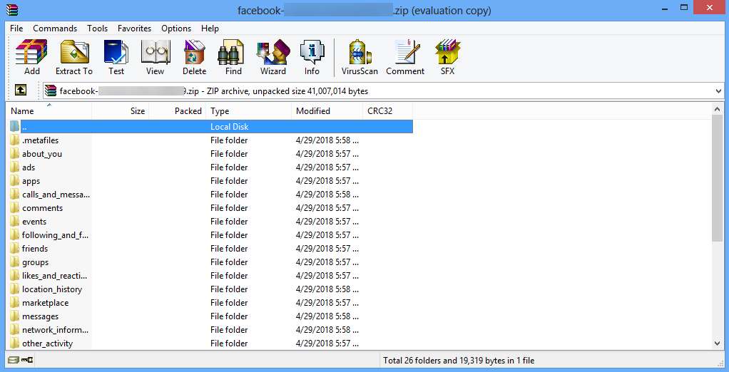 Facebook Data Zip File
