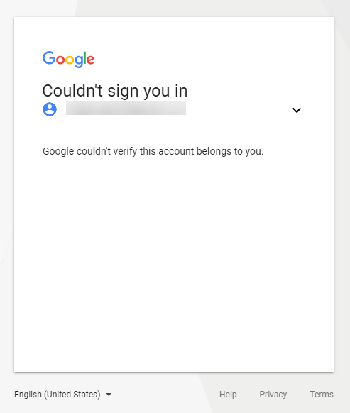 Google couldn't verify this account belongs to you Screen