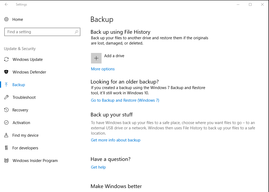 Backup Screen Windows 10