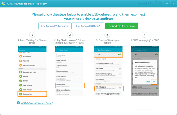 Gihosoft Android Data Recovery Enable USB Debugging