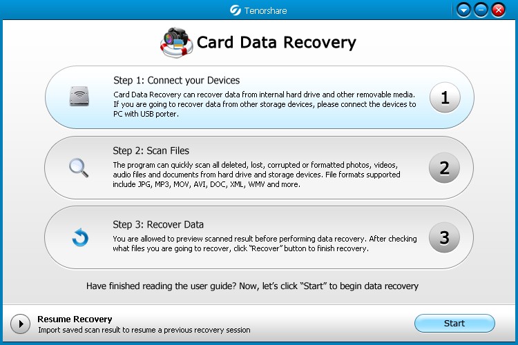 Tenorshare Card Data Recovery Interface