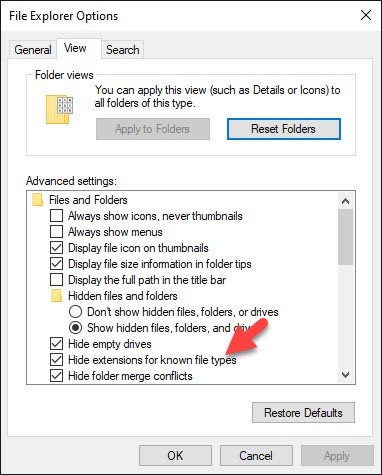 Hide Extensions for Known File Types