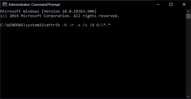 Recovering hidden files using Command Prompt