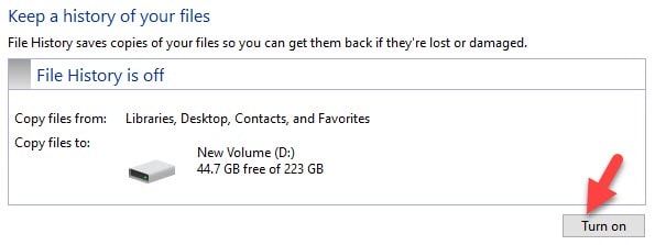 Turn on File History