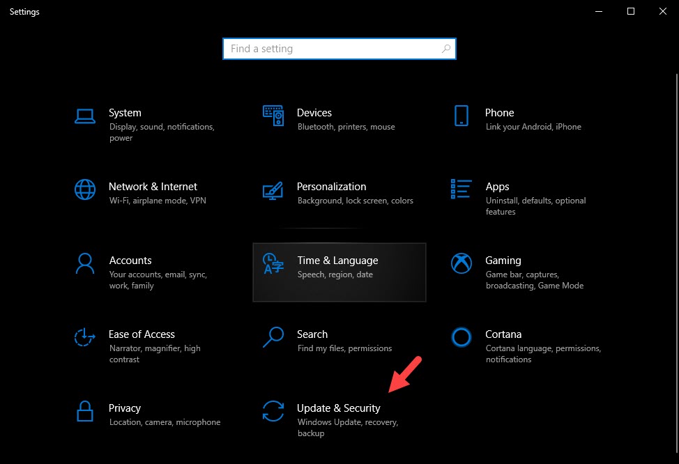 Update & Security in Windows 10