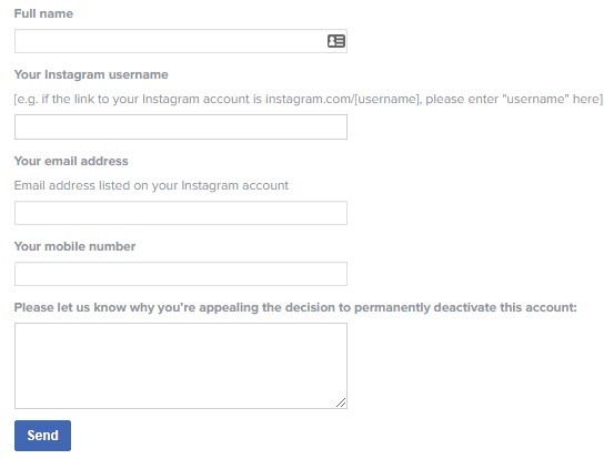Instagram Reactivation Appeal Page