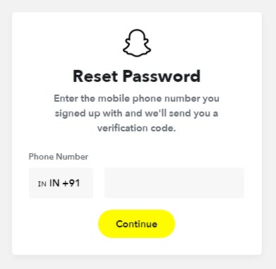 Enter Phone Number to Reset Password on Snapchat
