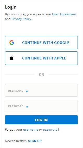 Reddit Login Page