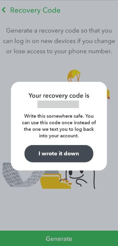 Snapchat Account Recovery Code