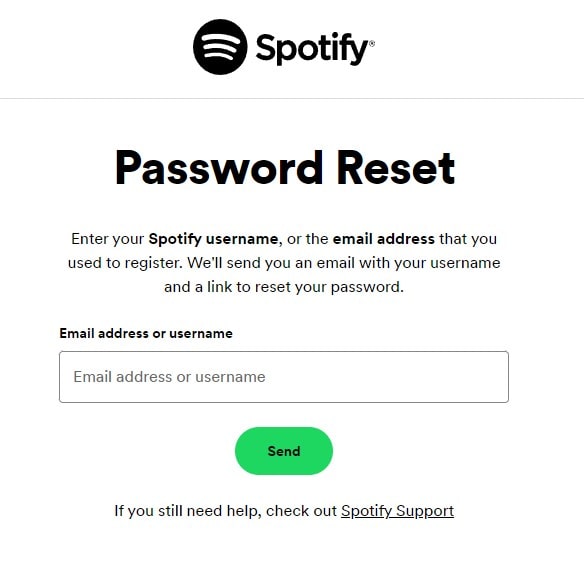 Spotify Password Reset Page