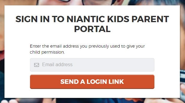 Niantic Kids' Parents Sign In page