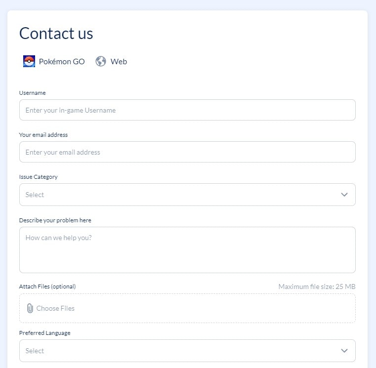 Pokemon Go Contact Us
