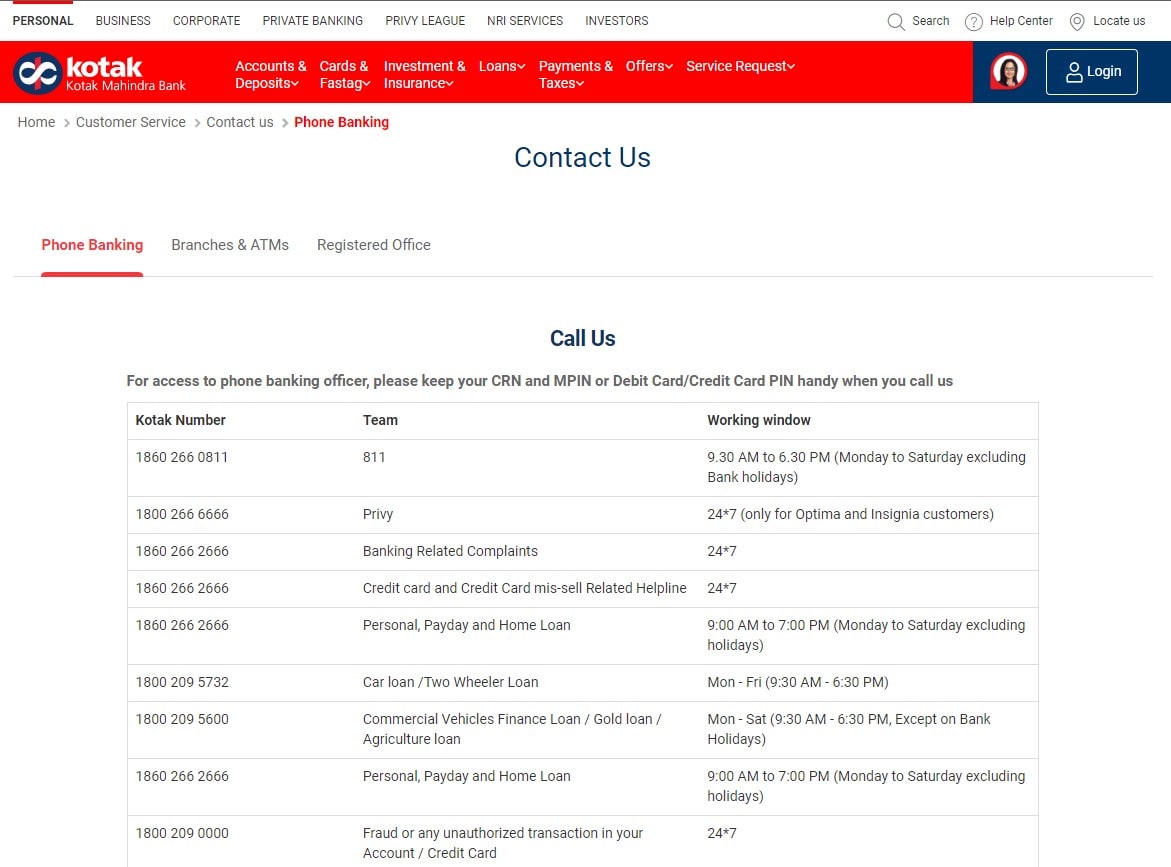 Kotak 811 Contact Page