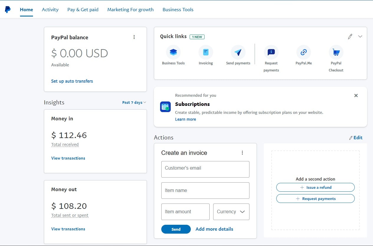 PayPal Dashboard