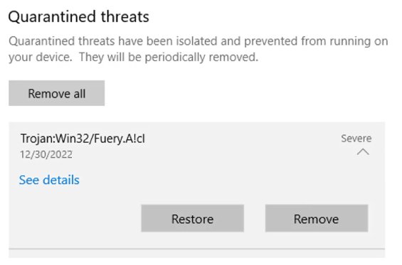 Windows Defender Quarantined Threats