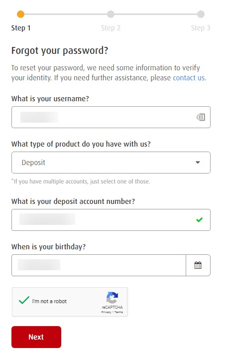 BPI Forgot Password Form