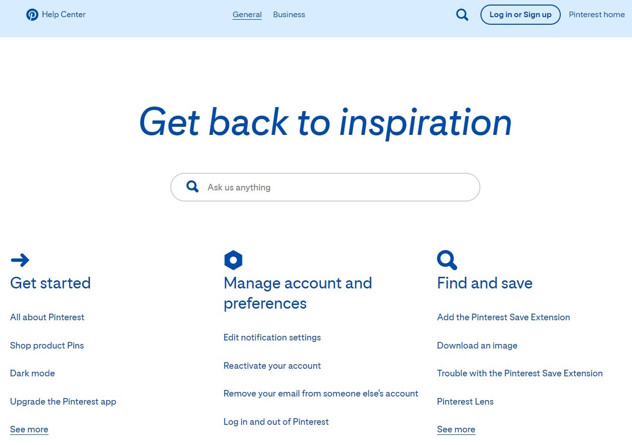 Pinterest Help Page