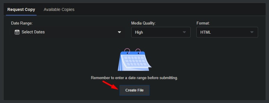 Create File Button Facebook Information