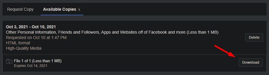 Facebook Available Copies of Personal Information