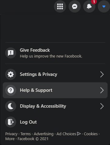 Facebook Dropdown Help and Support