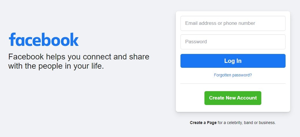 Facebook Login Page