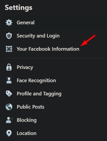 Facebook Settings Sidebar