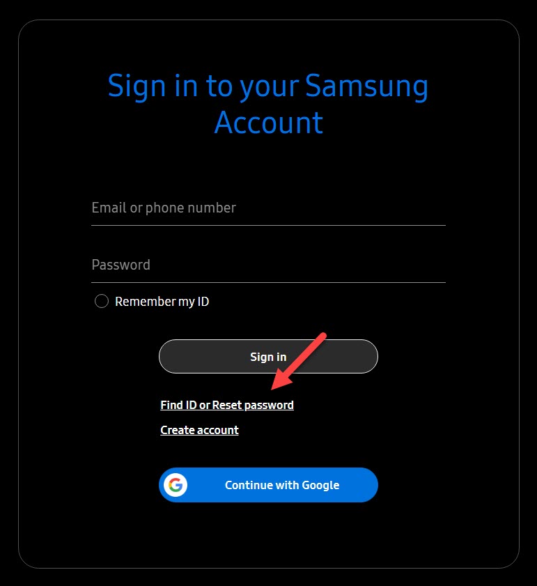 Find Samsung ID or Reset Password