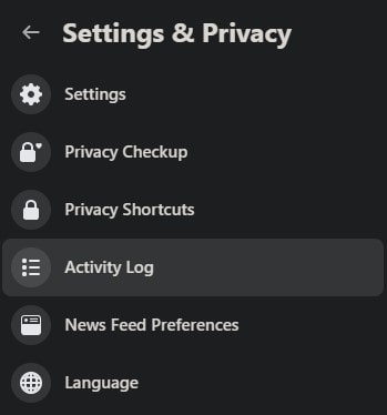 Settings and Privacy Activity Log Facebook
