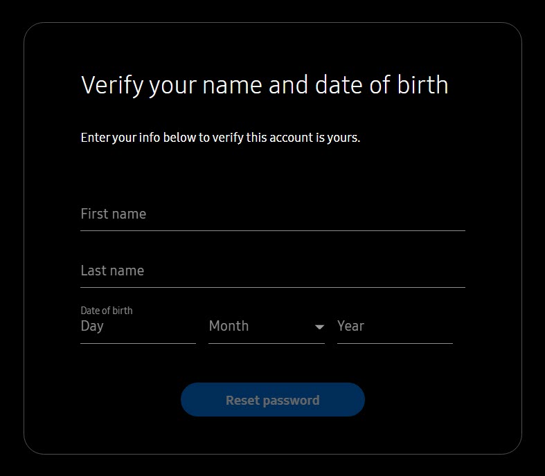 Verify your Name and DOB for Samsung Password Recovery